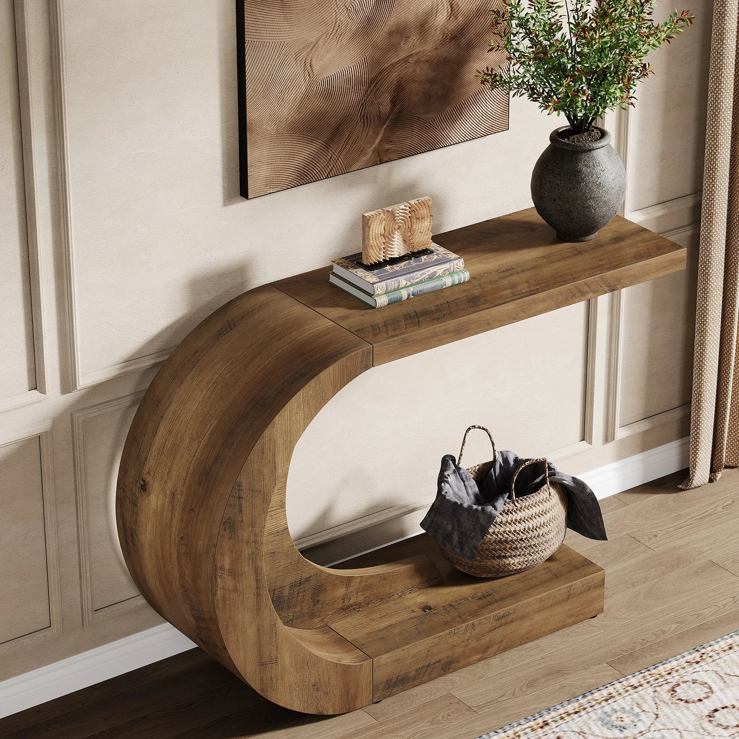 Tribesigns Antique Wood Console Table for Entryway American Country Oval Storage