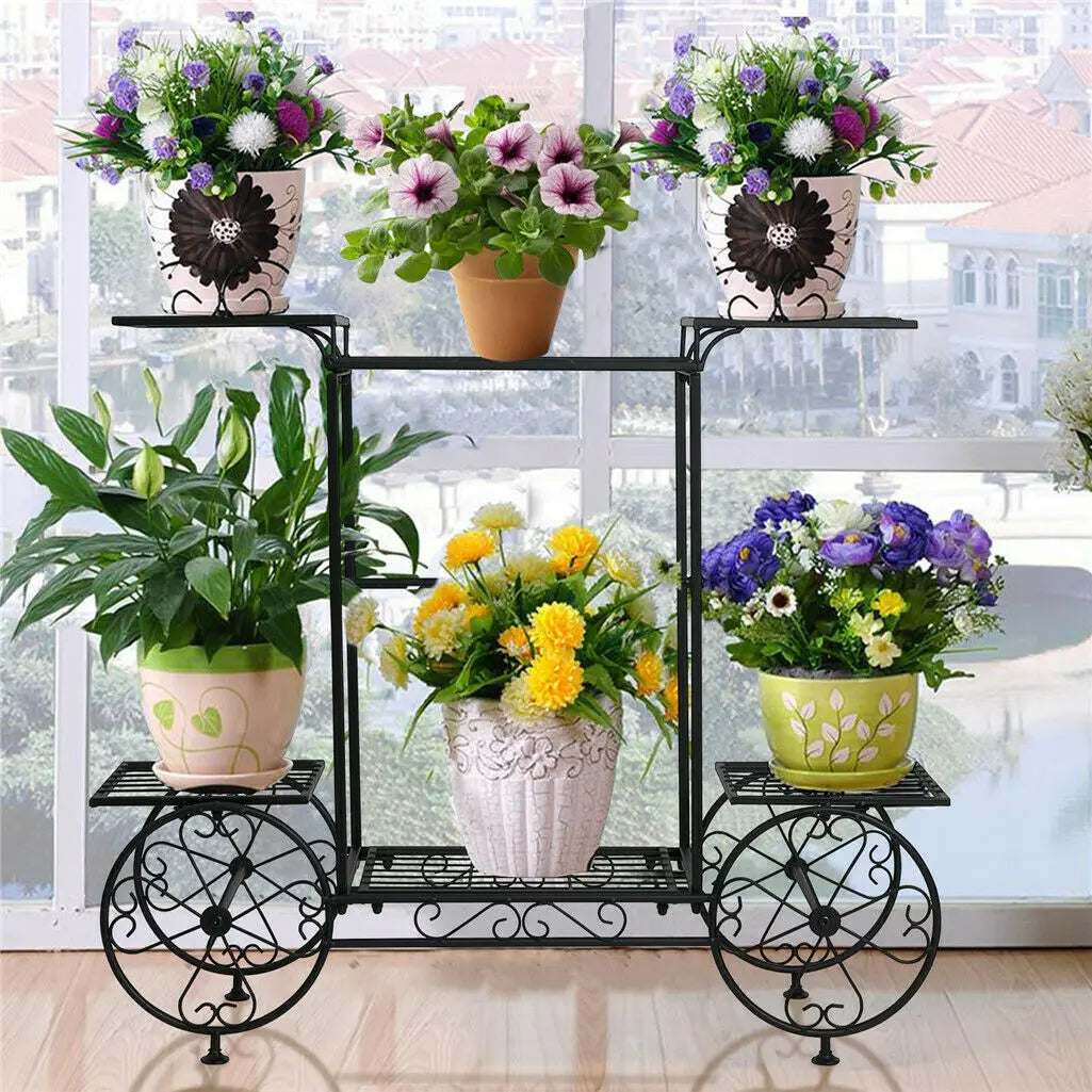 Large Metal Plant Stand Indoor Six Tier Garden Cart Plant Holder Wrought Iron