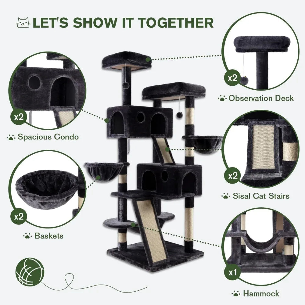 66 Inch Multi Level Cat Tree Tower Indoor With Sisal Rope