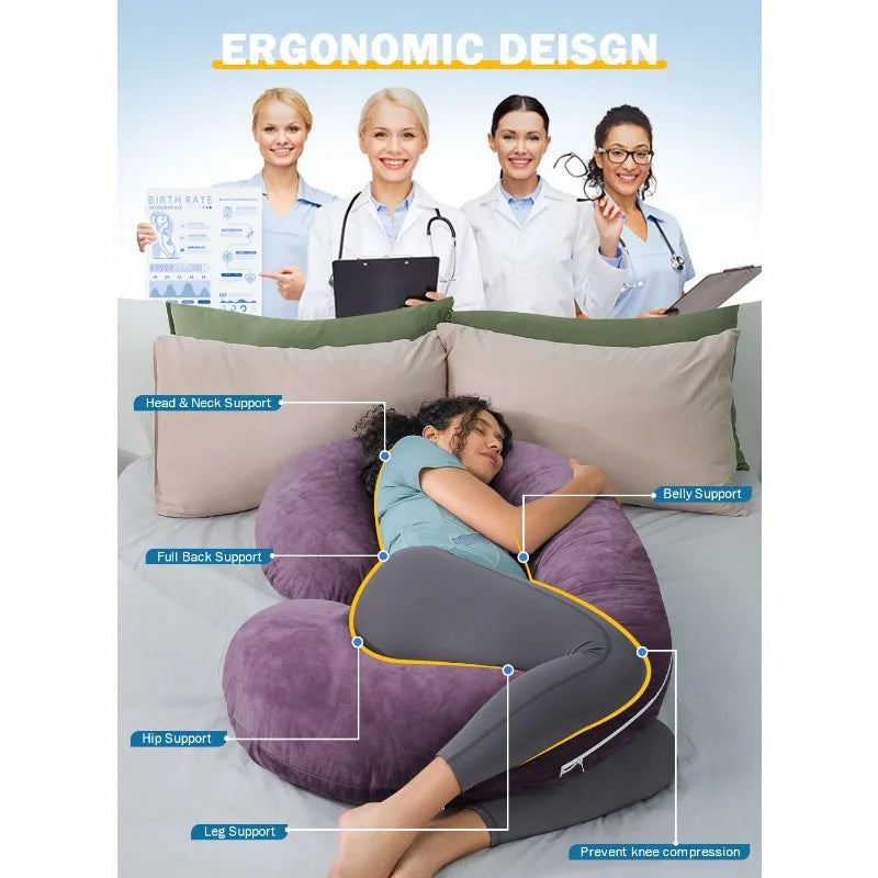 Pregnancy Pillow Maternity Body Pillow with Velvet Cover C Shaped for Sleeping