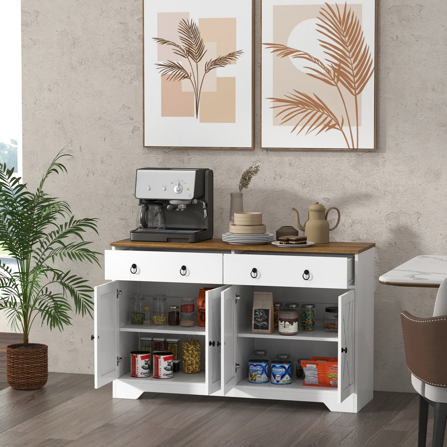 Kitchen Sideboard Buffet Cabinet With Barn Doors Adjustable Shelf Modern Design