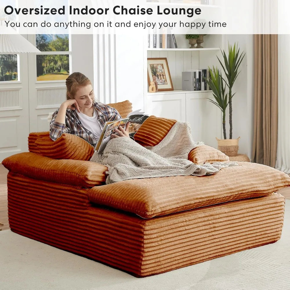 Oversized Orange Corduroy 50 Inch Chaise Lounge Chair With 3 Pillows