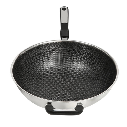 32cm Stainless Steel Wok with Honeycomb Coating for Cooking