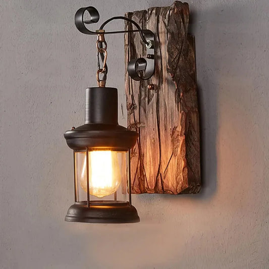 Antique New Style Industrial Wood Wall Sconce Light Rustic Wall Lamp