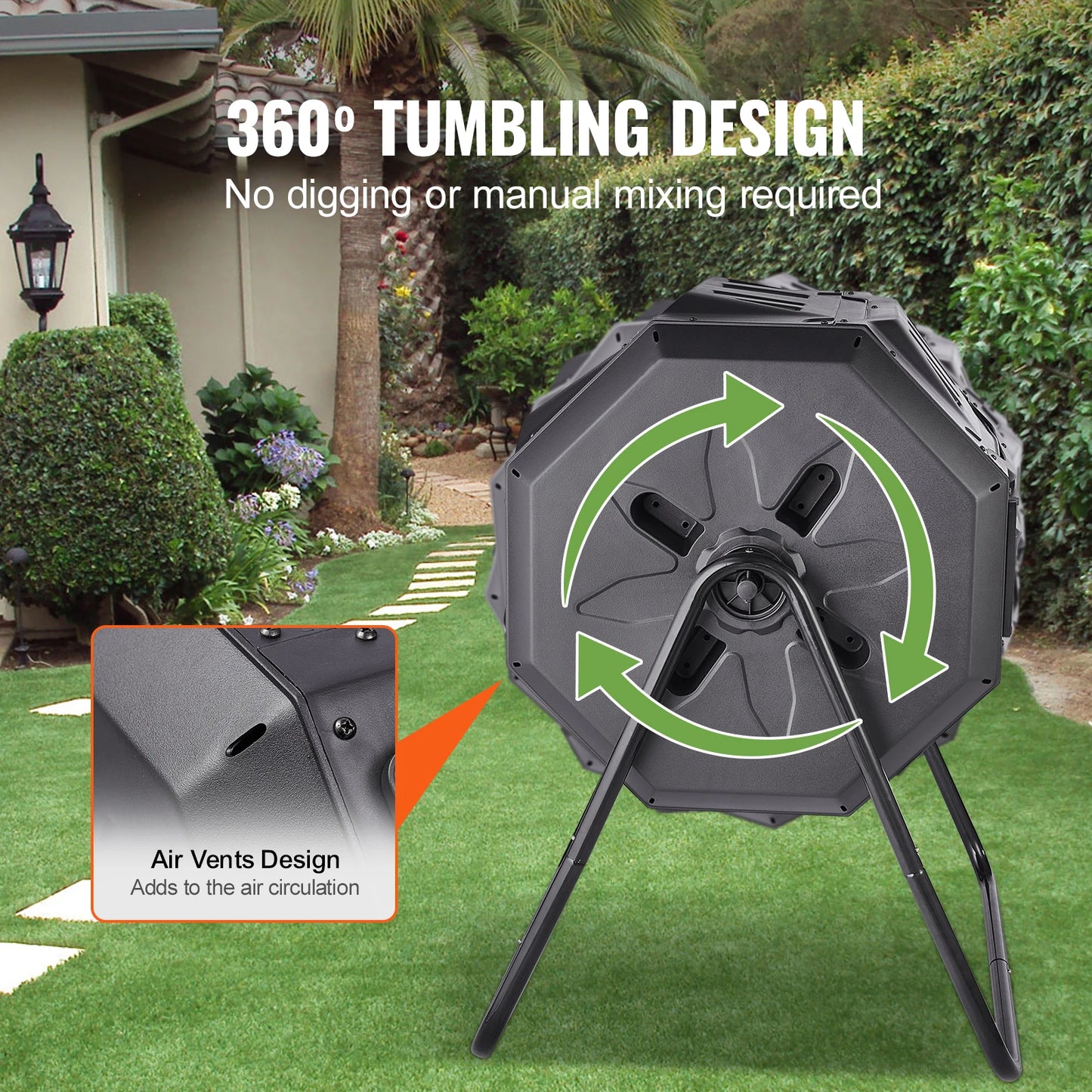 Dual Chamber 43 Gal Composting Tumbler With BPA Free