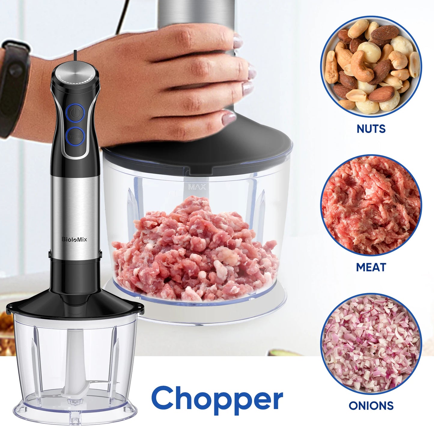 5 In 1 Immersion Hand Blender 1500W Blender With 304 Stainless Steel Blade Food Processor Smoothies Puree Baby Food