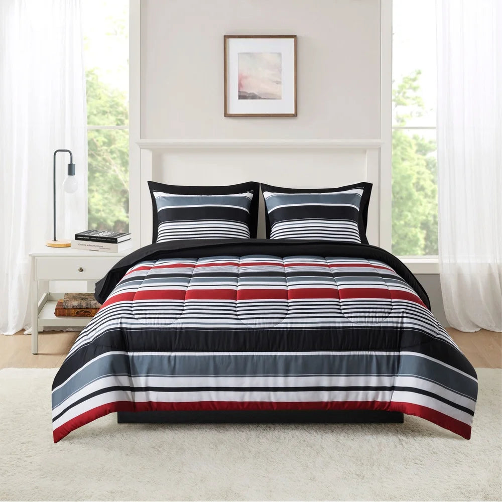 7 Piece Reversible Queen Bedding Set Comforter Sheets Pillowcases Shams Soft Polyester Machine Washable
