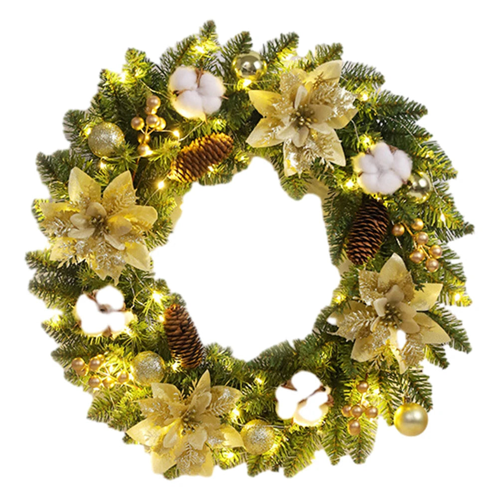Christmas Wreath With Spruce Pine Cones And Berry Balls PVC Light Up For Indoor Outdoor Use 40cm Red Gold