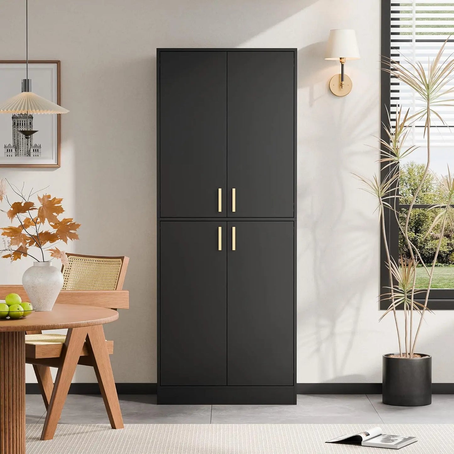 71 Inch Tall Modern Wood Kitchen Pantry Cabinet With Four Doors And Shelves