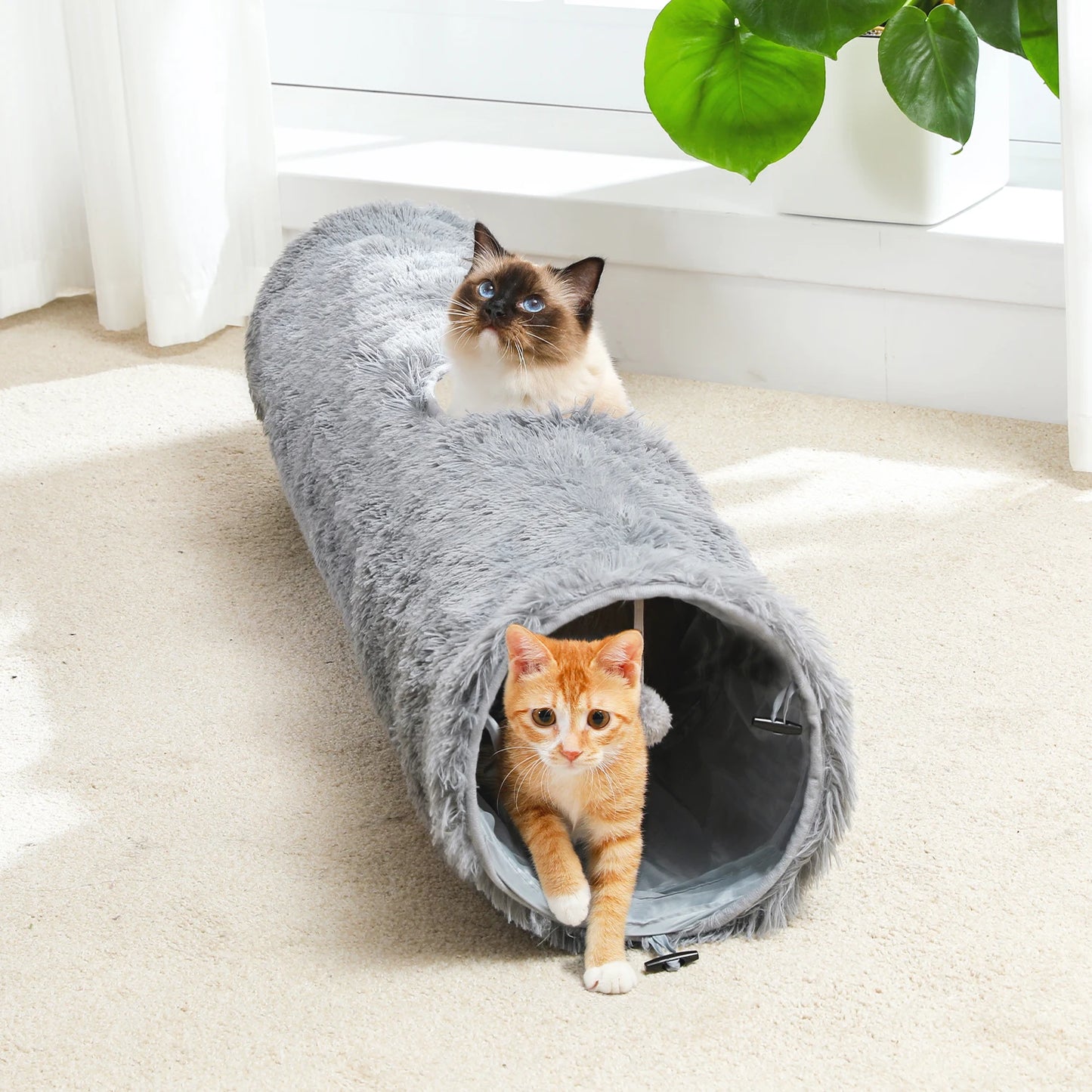 Collapsible Fluffy Plush Cat Tunnel Foldable 44 Inches