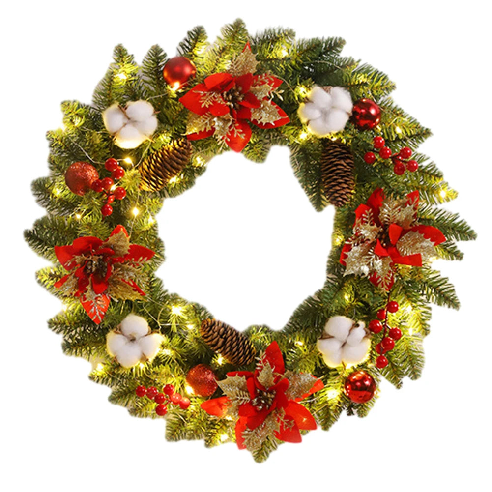 Christmas Wreath With Spruce Pine Cones And Berry Balls PVC Light Up For Indoor Outdoor Use 40cm Red Gold