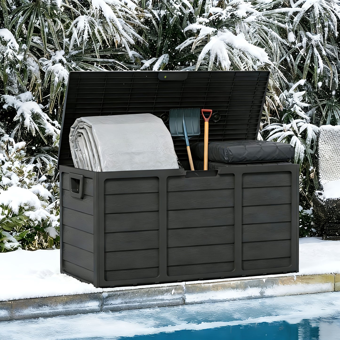 75 Gallon Resin Outdoor Storage Box With Handles Deck Box